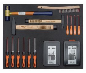 Bandeja de foam 3/3 con herramientas de golpeo y limas, 24 piezas | FF1A18