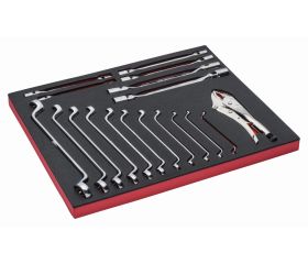 Bandeja de foam 3/3 de Bahco Fit&Go con juego de llaves de estrella acodada, vasos articulados y mordazas grip , 18 piezas | FF1A20