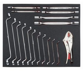 Bandeja de foam 3/3 de Bahco Fit&Go con juego de llaves de estrella acodada, vasos articulados y mordazas grip , 18 piezas | FF1A20