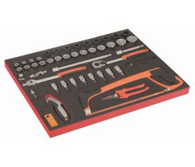 Juego de vasos, vasos de impacto y herramientas de corte en bandeja de foam 3/3 Fit&Go con marcado láser (56 piezas) | FF1A208LM