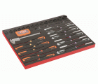 Juego de destornilladores ERGO, calibre, puntas y vasos de impacto de 1/2" en bandeja de foam 3/3 Fit&Go con marcado láser (65&nbsp;piezas) | FF1A222LM