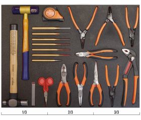 Juego de cinta métrica, herramientas de golpeo y alicates en bandeja de foam 3/3 Fit&Go, 21 piezas | FF1A23