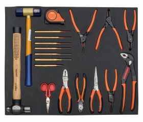 Juego de cinta métrica, herramientas de golpeo y alicates en bandeja de foam 3/3 Fit&Go (19 piezas) | FF1A24