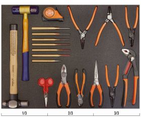 Juego de cinta métrica, herramientas de golpeo y alicates en bandeja de foam 3/3 Fit&Go (19 piezas) | FF1A24