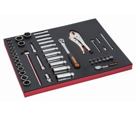 Juego de carraca de cabeza redonda y vasos en bandeja de foam 3/3 Fit&Go, 50 piezas | FF1A25