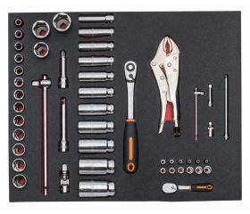 Juego de carraca de cabeza redonda y vasos en bandeja de foam 3/3 Fit&Go, 50 piezas | FF1A25