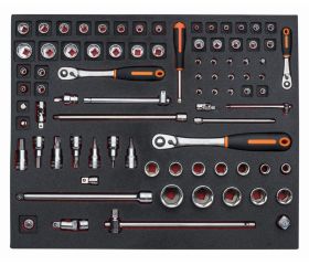 Juego de carraca de cabeza tipo pera/redonda y vasos de 1/4