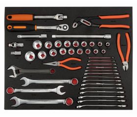 Llaves, alicates y vasos en bandeja de foam 3/3 Fit&Go con marcado láser (45 piezas) | FF1A29NB