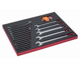 Juego de llaves combinadas acodadas en bandeja de foam 3/3 Fit&Go, 28 piezas | FF1A3003