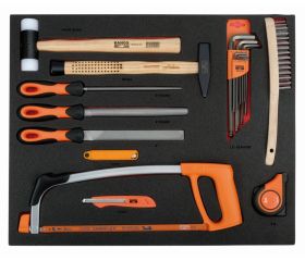 Juego de herramientas de golpeo y corte, limas y llaves acodadas en bandeja de foam 3/3 Fit&Go con marcado láser (28 piezas) | FF1A31NB