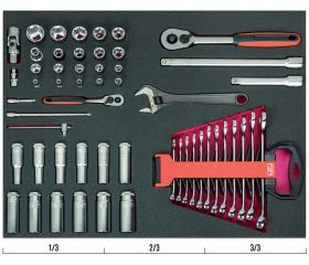 Juego de vasos y llaves en bandeja de foam 3/3 Fit&Go, 54 piezas | FF1A39