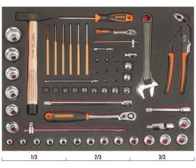 Juego de vasos y herramientas de golpeo en bandeja de foam 3/3 Fit&Go, 60 piezas | FF1A5007