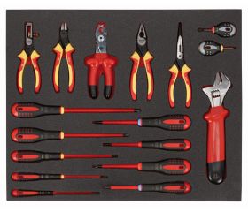 Juego de llaves, alicates y destornilladores aislados en bandeja de foam 3/3 Fit&Go (17 piezas) | FF1A5009