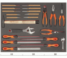 Composición de Llaves ajustables "inglesas", herramientas de golpeo, limas y alicates en bandeja de foam 3/3 Fit&Go, 22 piezas | FF1A5010