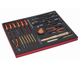 Juego de alicates, herramientas de golpeo, limas y destornilladores en bandeja de foam 3/3 Fit&Go, 27 piezas | FF1A5011