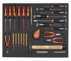 Juego de alicates, herramientas de golpeo, limas y destornilladores en bandeja de foam 3/3 Fit&Go, 27 piezas | FF1A5011