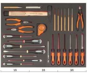 Juego de alicates, herramientas de golpeo, limas y destornilladores en bandeja de foam 3/3 Fit&Go, 27 piezas | FF1A5011