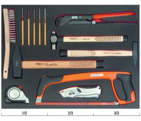 Composición de herramientas de medición y golpeo en bandeja de foam 3/3 Fit&Go (13 piezas) | FF1A5012