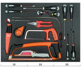 Juego de destornilladores/arco de sierra en bandeja de foam 3/3 Fit&Go, 17 piezas | FF1A5015