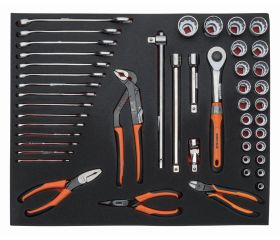 Juego de llaves, alicates y vasos en bandeja de foam 3/3 Fit&Go, 47 piezas | FF1A5019