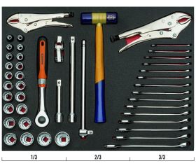 Juego de vasos, llaves y grips en bandeja de foam 3/3 Fit&Go, 45 piezas | FF1A5030