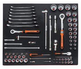 Juego de vasos y llaves en bandeja de foam 3/3 Fit&Go, 75 piezas | FF1A5032