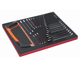 Juego de llaves/arco de sierra en bandeja de foam 3/3 Fit&Go, 28 piezas | FF1A65