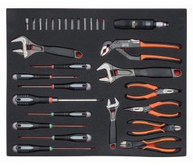 Juego de alicates, llaves y destornilladores en bandeja de foam 3/3 Fit&Go (28 piezas) | FF1A67