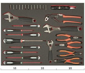 Juego de alicates, llaves y destornilladores en bandeja de foam 3/3 Fit&Go (28 piezas) | FF1A67