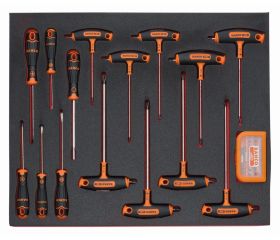 Juego de destornilladores con mango en T, Phillips y ranurados en bandeja de foam 3/3 Fit&Go (45 piezas) | FF1A71