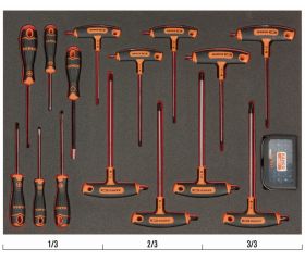 Juego de destornilladores con mango en T, Phillips y ranurados en bandeja de foam 3/3 Fit&Go (45 piezas) | FF1A71