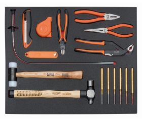 Juego de herramientas de golpeo y corte, alicates y cinta métrica en bandeja de foam 3/3 Fit&Go (25 piezas) | FF1A82