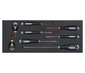 Juego de destornilladores ranurados, Phillips y Pozidriv en bandeja de foam 1/3 Fit&Go (8 piezas) | FF1E1004
