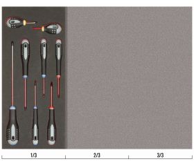 Juego de destornilladores ranurados, Phillips y Pozidriv en bandeja de foam 1/3 Fit&Go (8 piezas) | FF1E1004