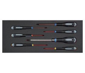 Juego de destornilladores ranurados, Phillips, Pozidriv y hexagonales en bandeja de foam 1/3 Fit&Go (7 piezas) | FF1E1005