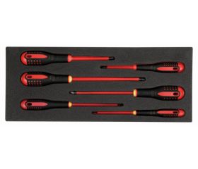 Juego de destornilladores ranurados y Phillips aislados en bandeja de foam 1/3 Fit&Go de 45 × 181 × 445 mm (6 piezas) | FF1E1011