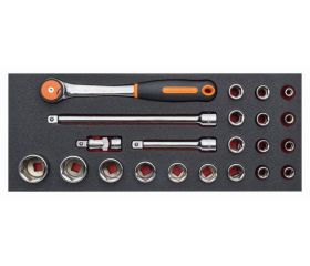 Juego de carraca de cabeza redonda y vasos de 1/2