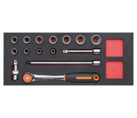 Juego de carraca de cabeza redonda y vasos de 1/2