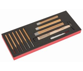 Juego de martillo, cinceles planos y botadores en bandeja de foam 1/3 Fit&Go (11 piezas) | FF1E5002