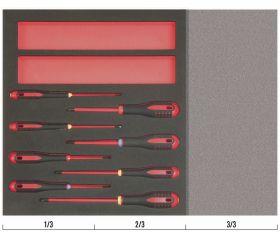 Juego de destornilladores ranurados, Phillips y Pozidriv aislados en bandeja de foam 2/3 Fit&Go (8 piezas) | FF1F1006