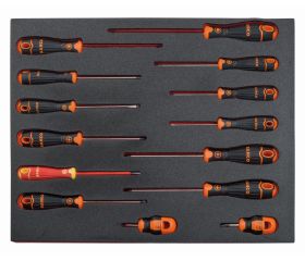 Juego de destornilladores ranurados, Phillips, Pozidriv y TORX en bandeja de foam 2/3 Fit&Go (14 piezas) | FF1F1009
