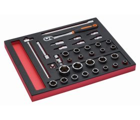 Juego de carraca de cabeza redonda y vasos de 1/2