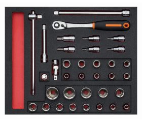 Juego de carraca de cabeza redonda y vasos de 1/2