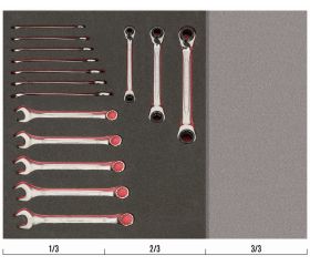 Juego de llaves combinadas métricas y llaves dobles de estrella planas a carraca en bandeja de foam 2/3 Fit&Go (13 piezas) | FF1F3011