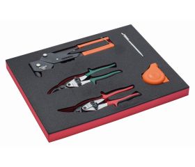 Juego de tijeras cortachapas, remachadora y cinta métrica en bandeja de foam 2/3 Fit&Go (5 piezas) | FF1F5002