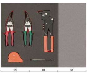 Juego de tijeras cortachapas, remachadora y cinta métrica en bandeja de foam 2/3 Fit&Go (5 piezas) | FF1F5002
