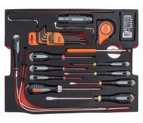 Juego de llaves y destornilladores en bandeja de foam para maletas rígidas 