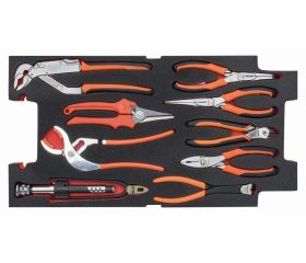 Juego de alicates para aviación en bandeja de foam para maletas rígidas 