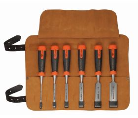 Juego de formones muy resistentes ERGO™ en un estuche enrollable de cuero (6 piezas) | 434-S6-LR