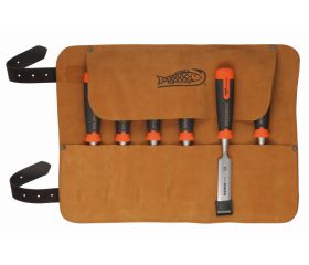 Juego de formones muy resistentes ERGO™ en un estuche enrollable de cuero (6 piezas) | 434-S6-LR